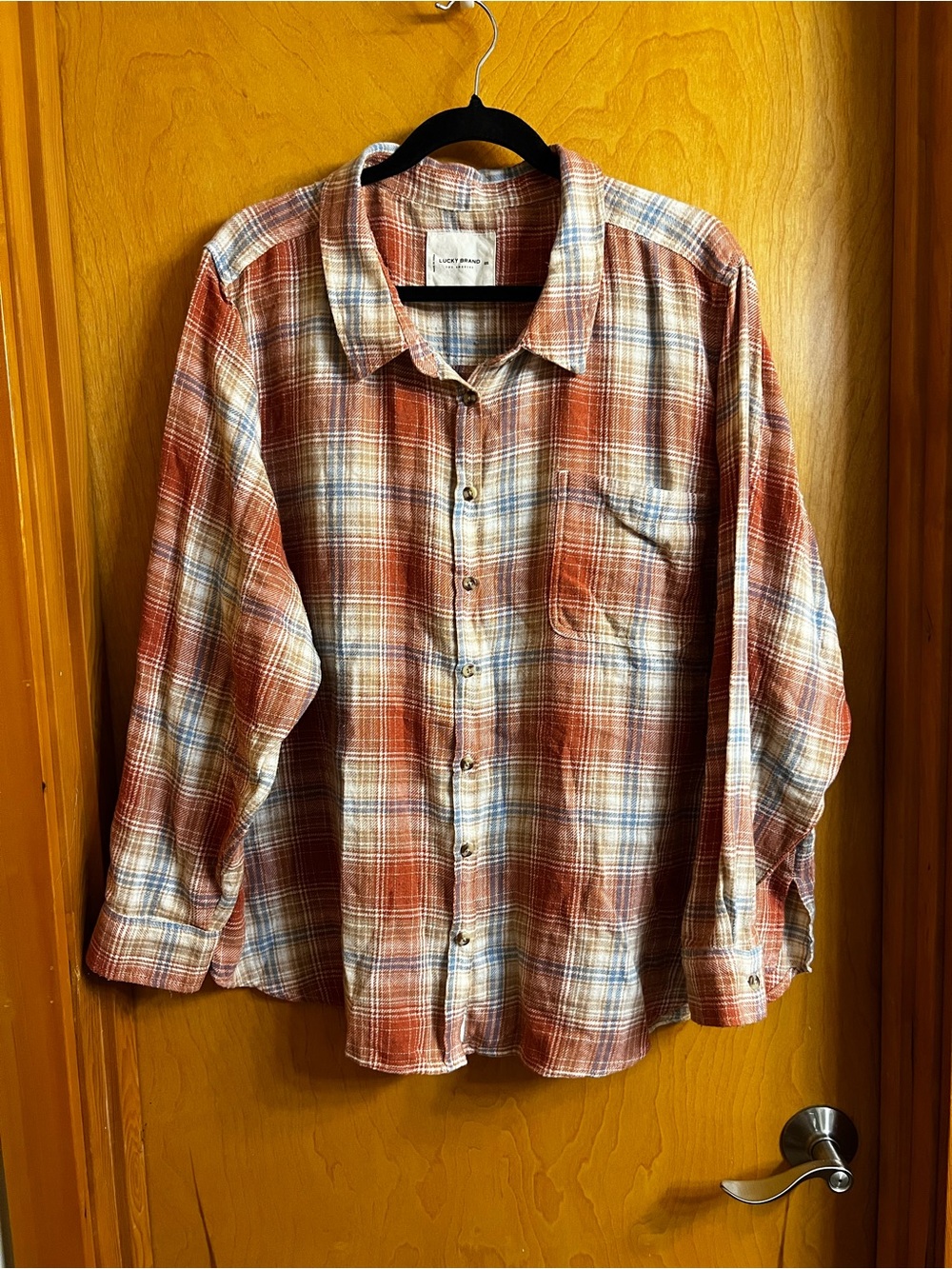 Lucky Brand Women's Plaid Button-Down Shirt in Rust, Cream and Blue